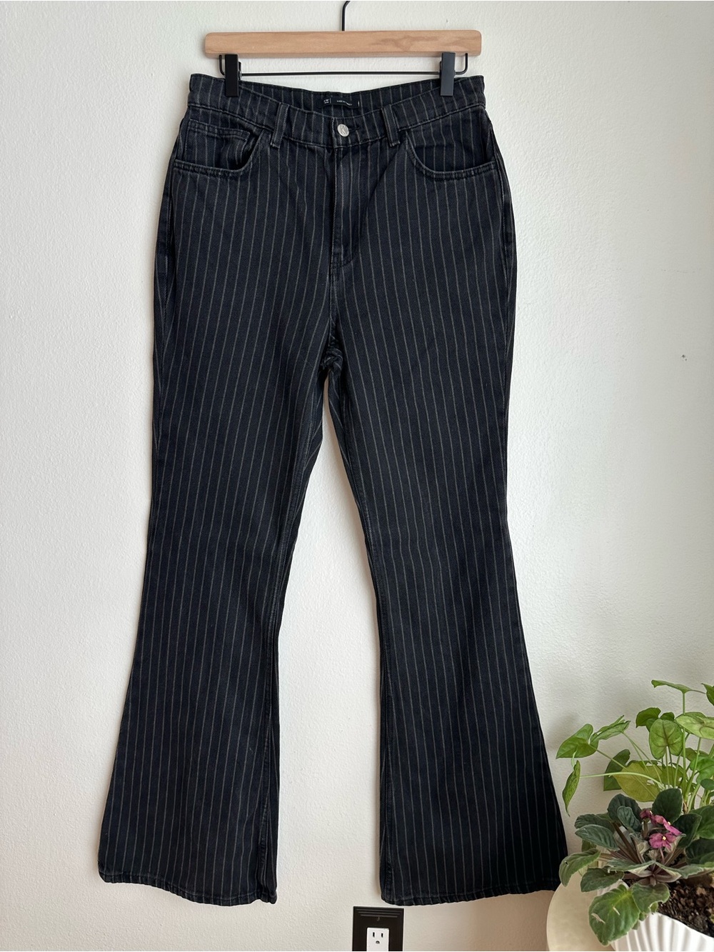 Reclaimed Vintage ‘Inspired 86’ Wide Flair Jean In Black Pinstripe